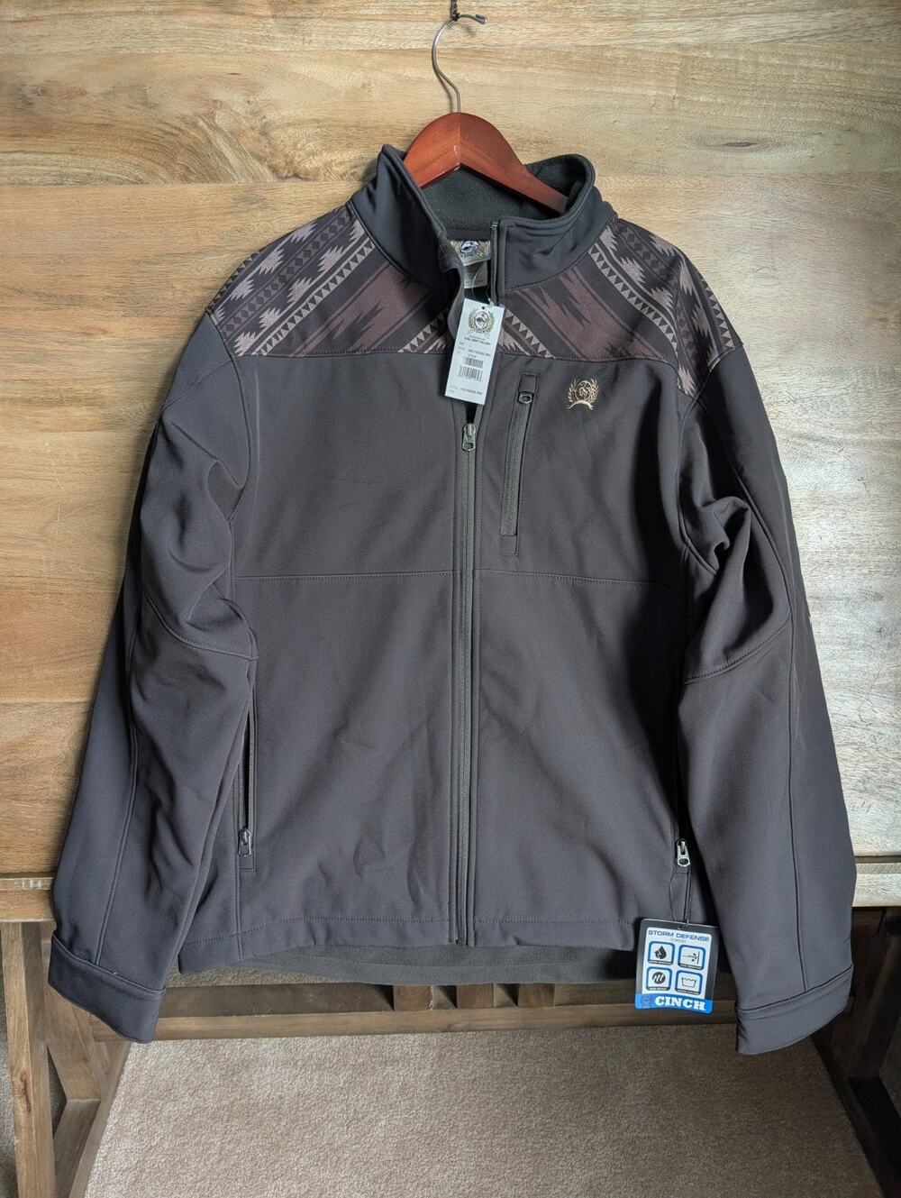 NWT Cinch Jeans Bonded Jacket Mens L Brown Aztec Print Water Resistance Full Zip